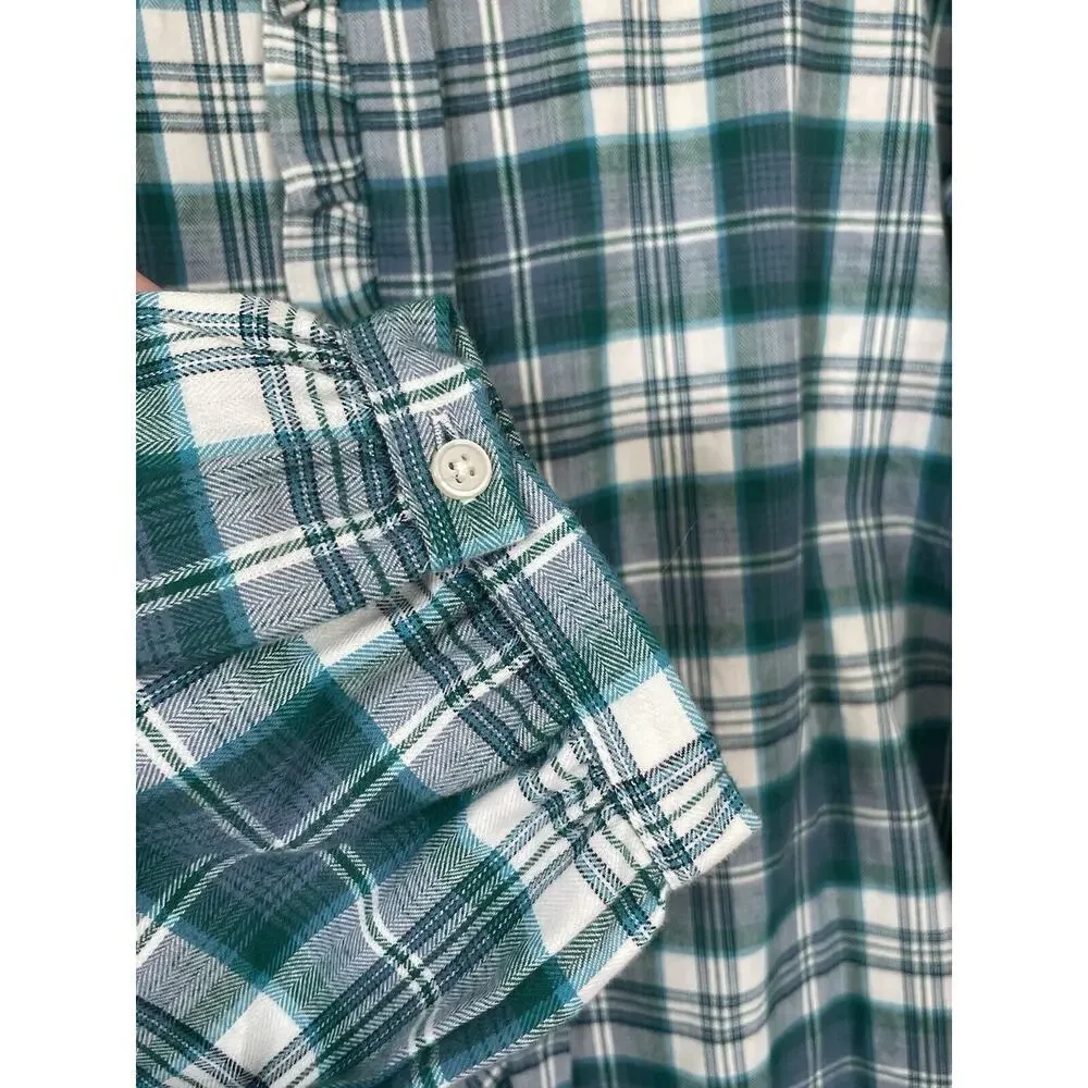 Loft Shirt Size XL Womens Blue Button Front Plaid Ruffle Collar‎ Prairie Top NEW - Picture 7 of 10